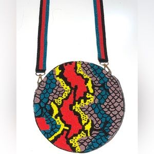Round Multi-Color Beaded Snake Skin Design Purse